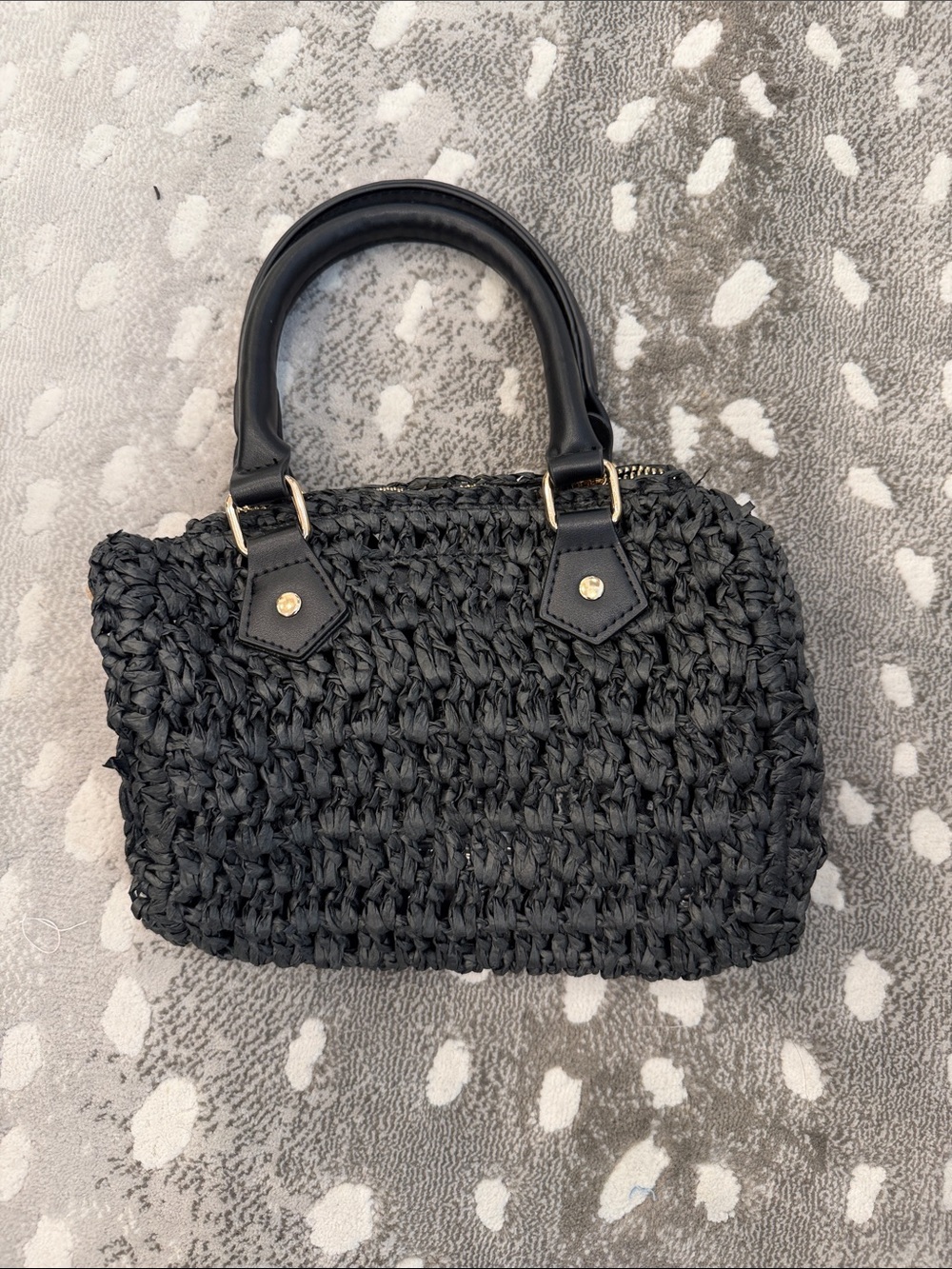 Anthropologie Black Woven Satchel with Top Handles